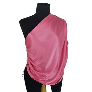 The Sei Bubblegum Pink 100% Silk Satin Draped One Shoulder Top Blouse Revolve